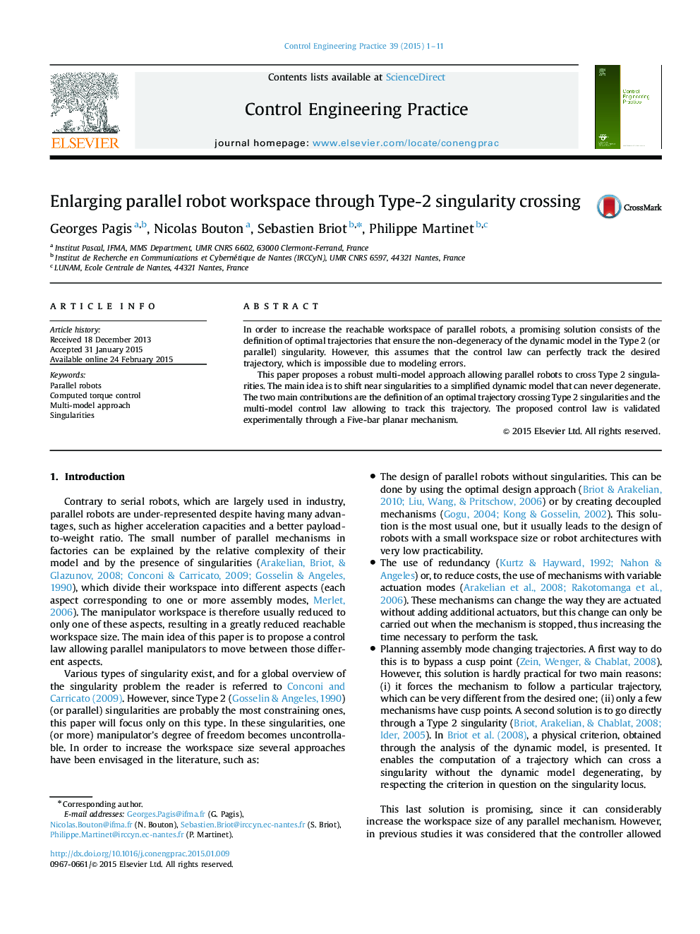 Enlarging parallel robot workspace through Type-2 singularity crossing