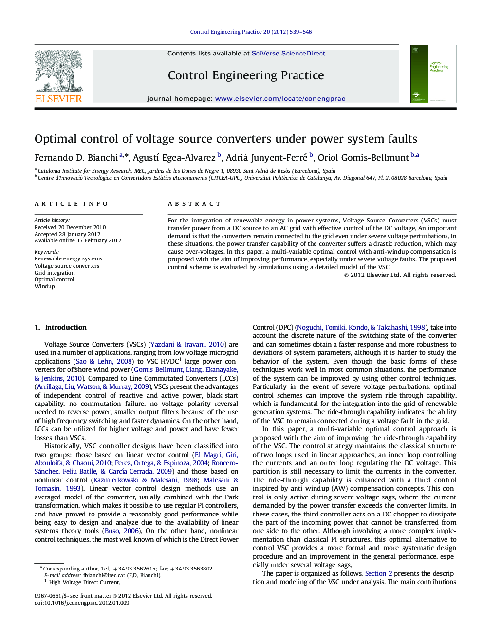 Optimal control of voltage source converters under power system faults