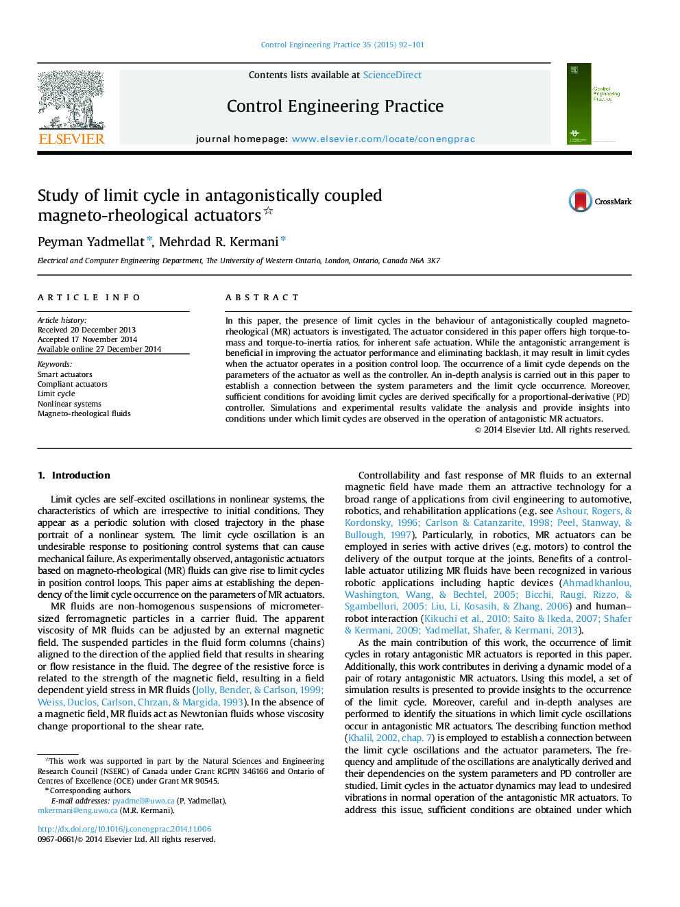 Study of limit cycle in antagonistically coupled magneto-rheological actuators 