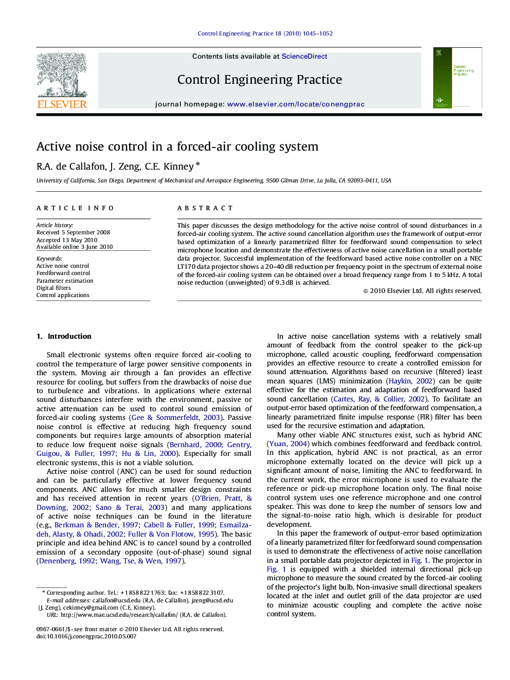 Active noise control in a forced-air cooling system