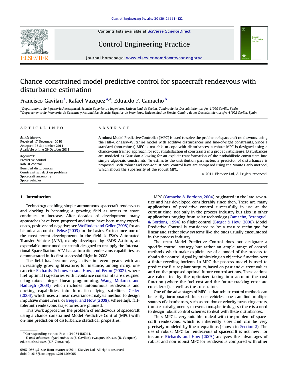 Chance-constrained model predictive control for spacecraft rendezvous with disturbance estimation