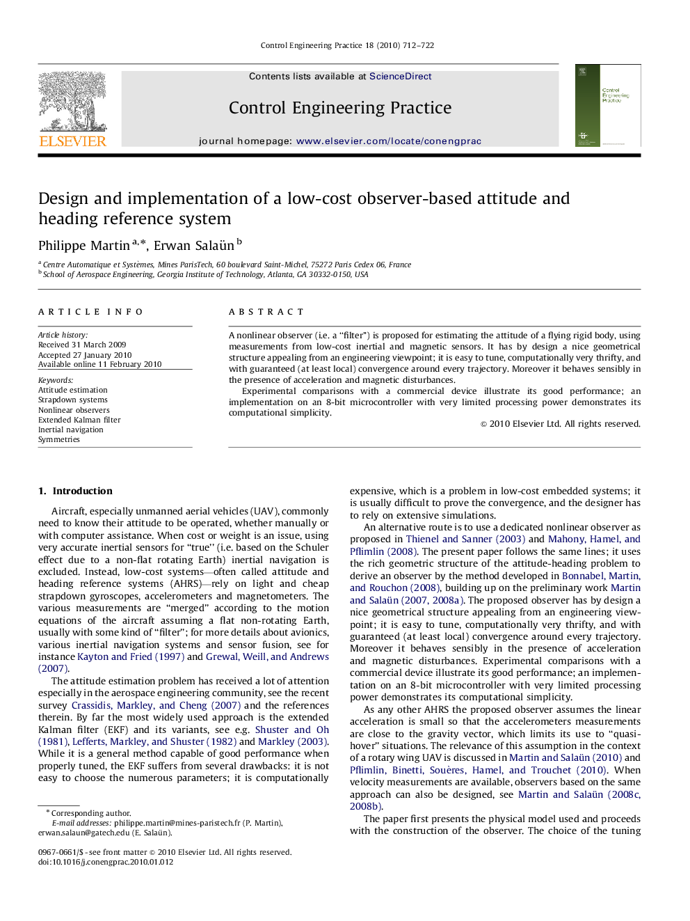 Design and implementation of a low-cost observer-based attitude and heading reference system