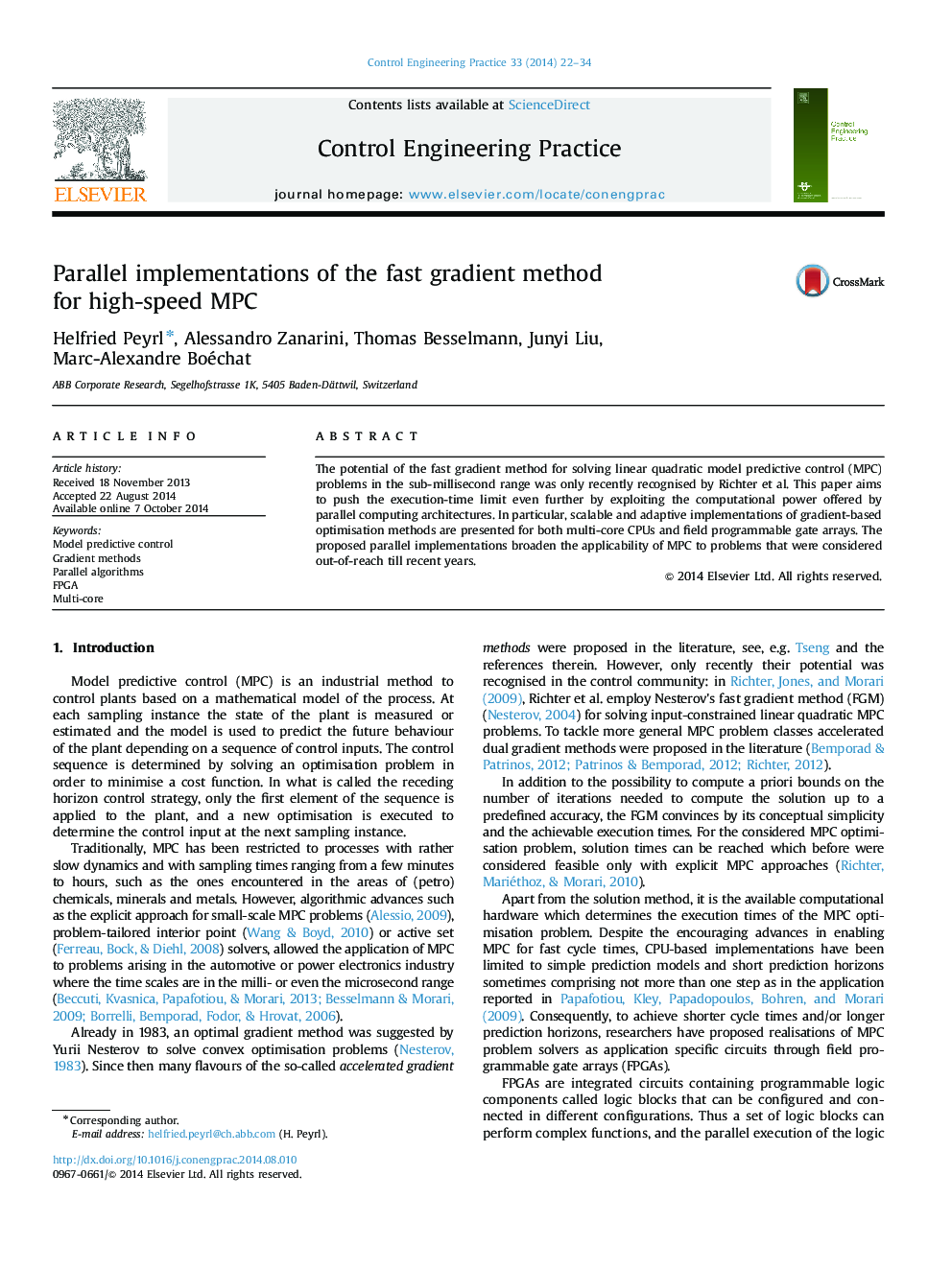 Parallel implementations of the fast gradient method for high-speed MPC