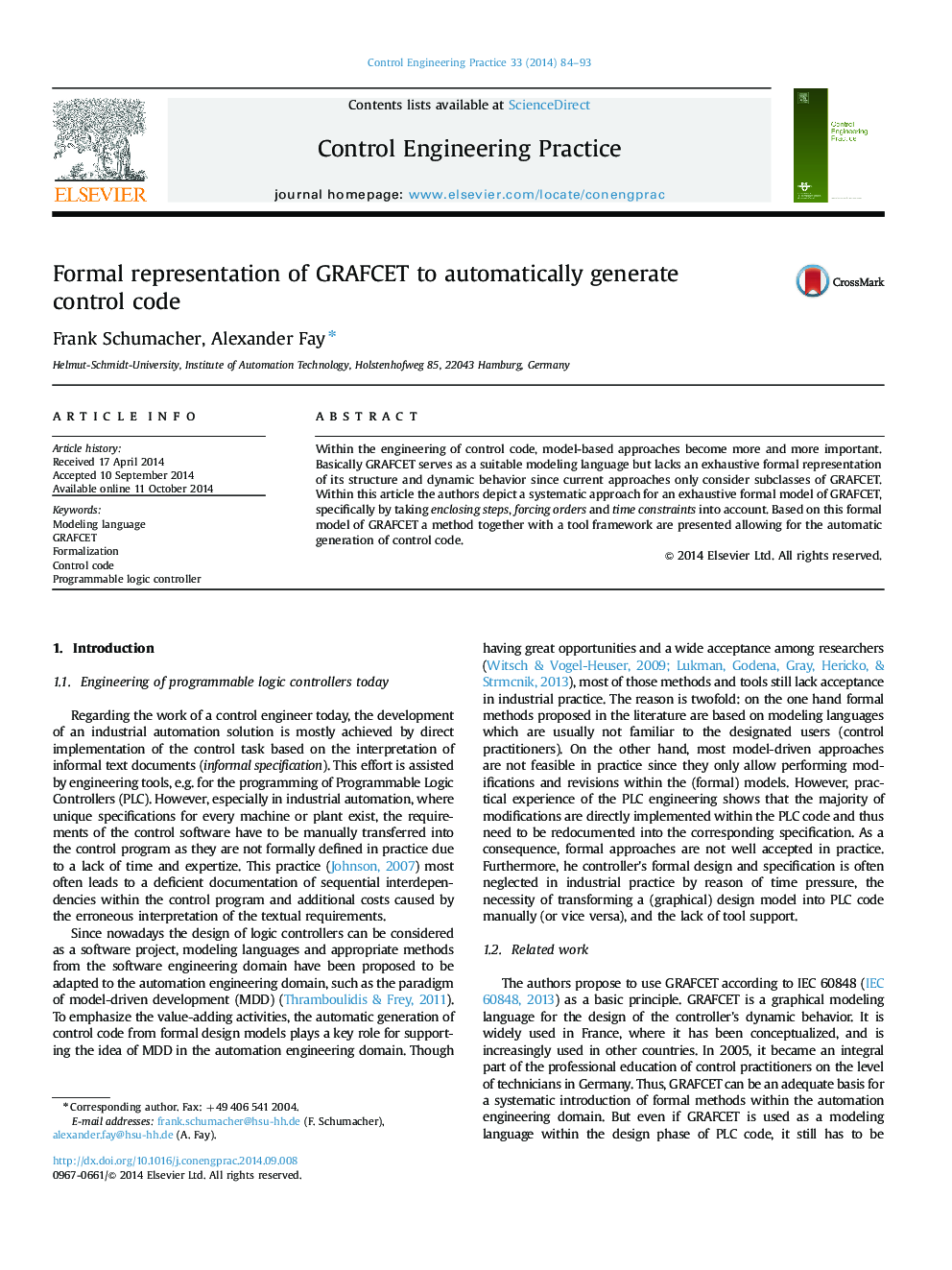 Formal representation of GRAFCET to automatically generate control code