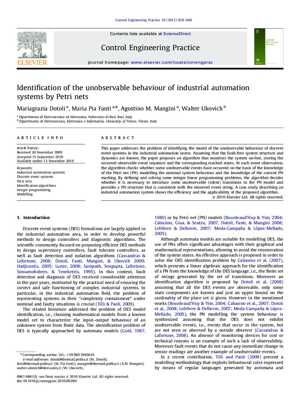 Identification of the unobservable behaviour of industrial automation systems by Petri nets