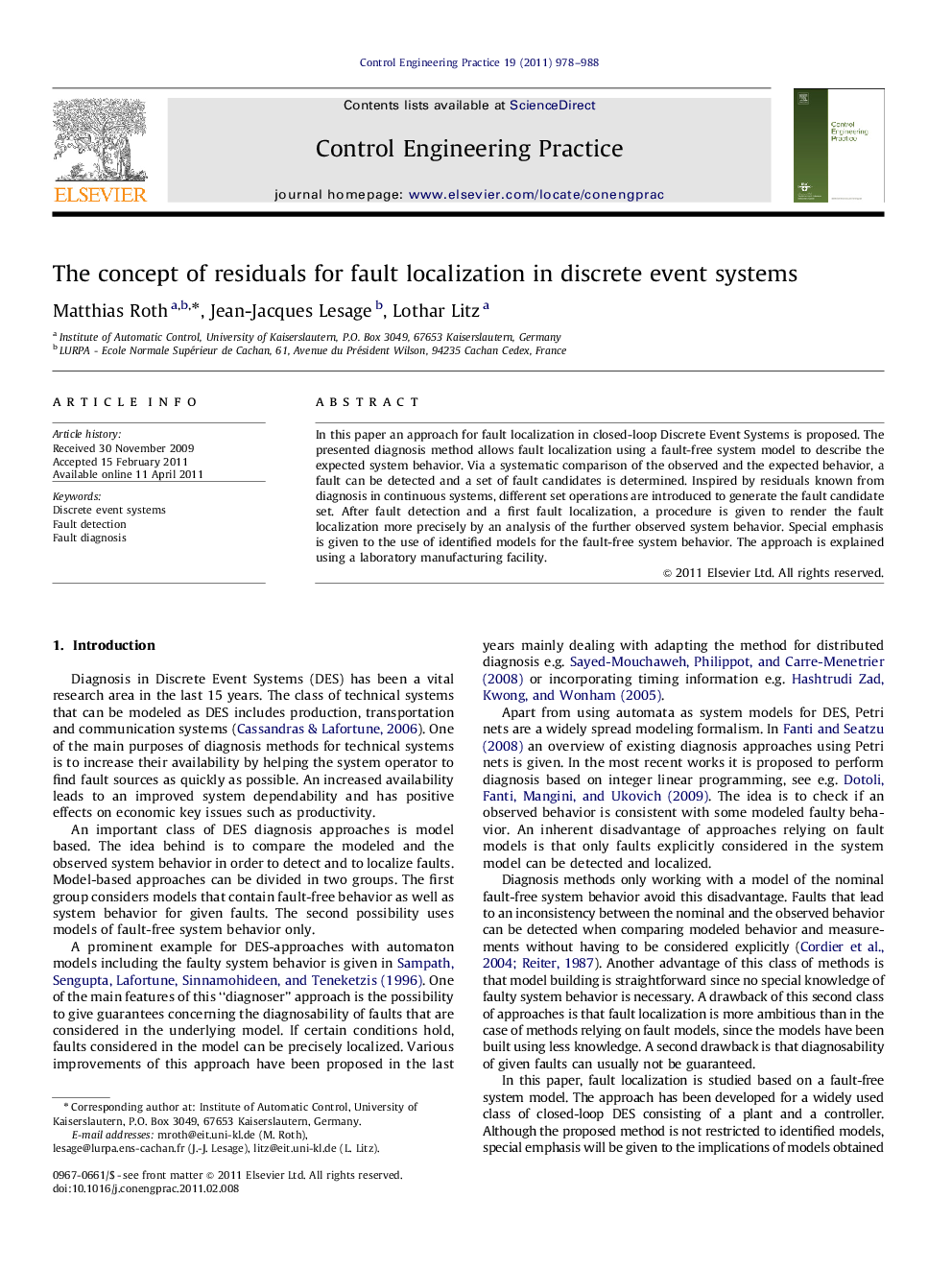 The concept of residuals for fault localization in discrete event systems