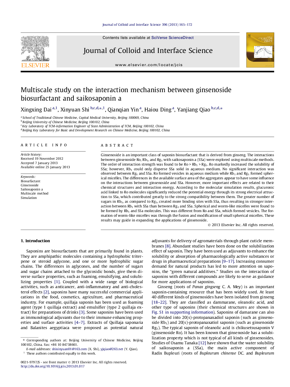 Multiscale study on the interaction mechanism between ginsenoside biosurfactant and saikosaponin a