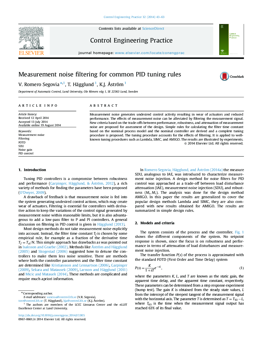 Measurement noise filtering for common PID tuning rules