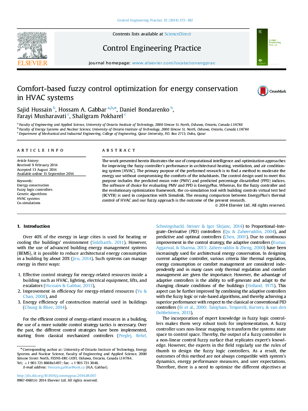 Comfort-based fuzzy control optimization for energy conservation in HVAC systems