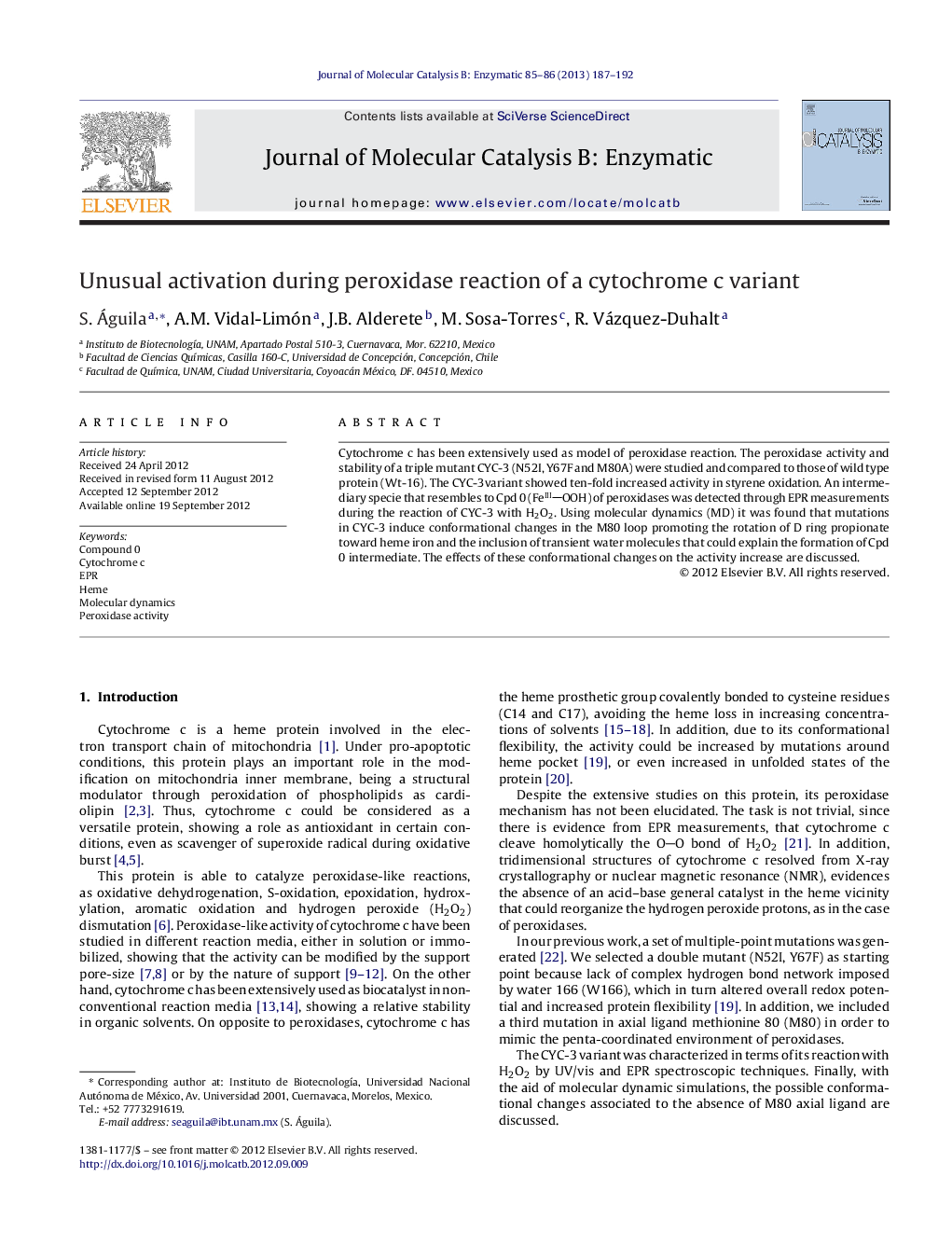 Unusual activation during peroxidase reaction of a cytochrome c variant