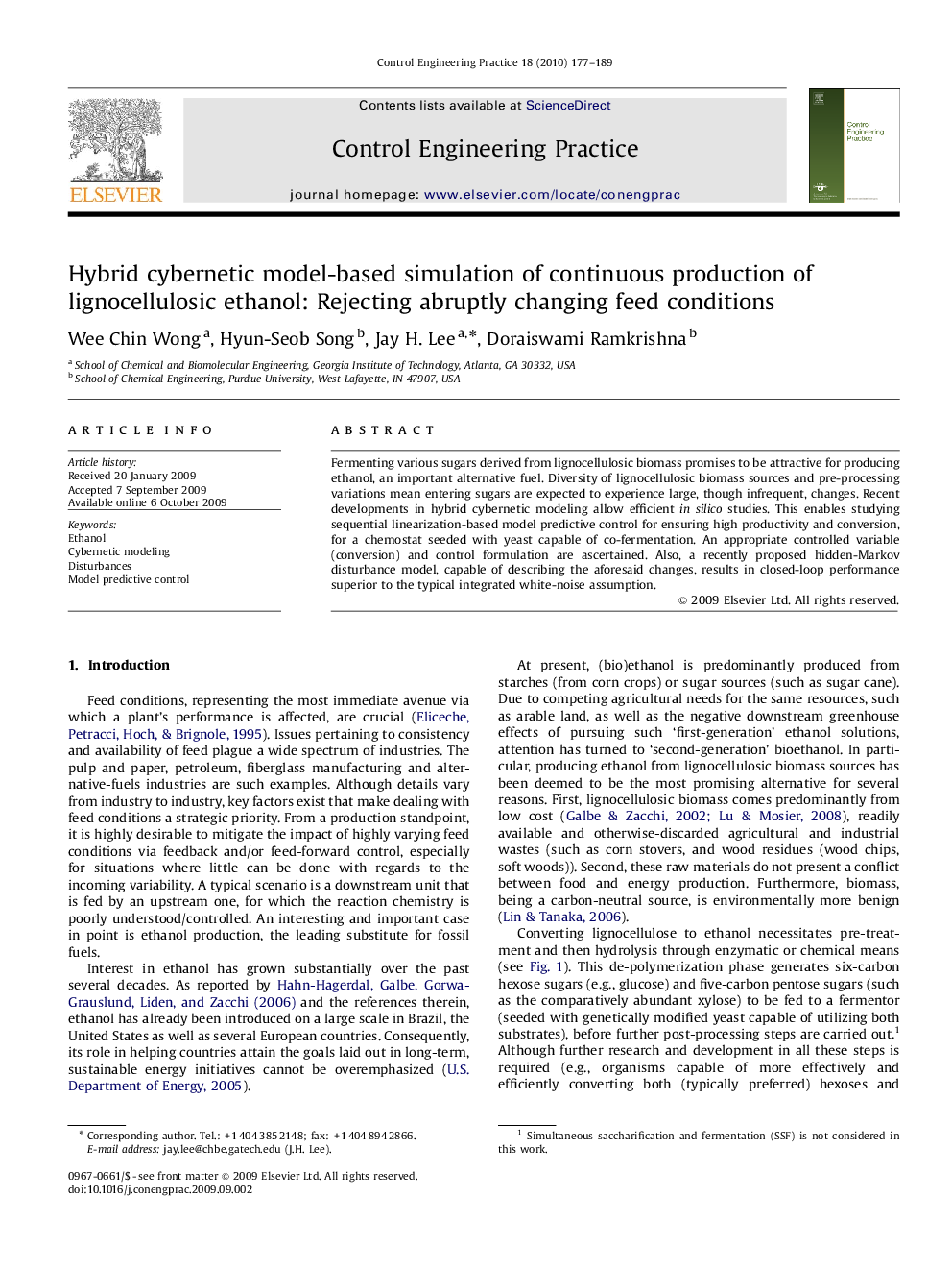 Hybrid cybernetic model-based simulation of continuous production of lignocellulosic ethanol: Rejecting abruptly changing feed conditions