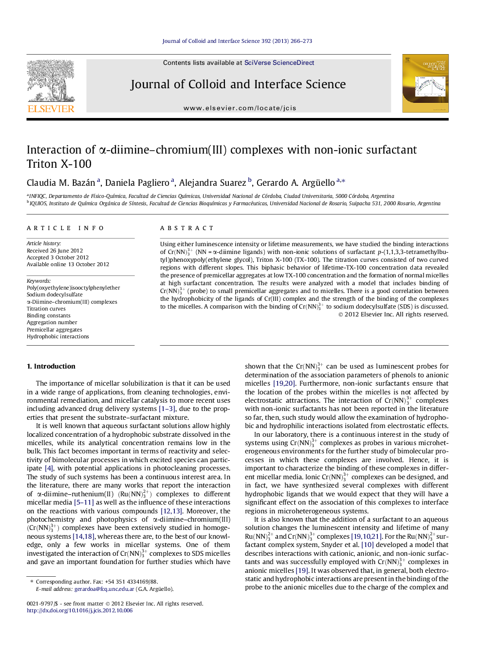 Interaction of Î±-diimine-chromium(III) complexes with non-ionic surfactant Triton X-100