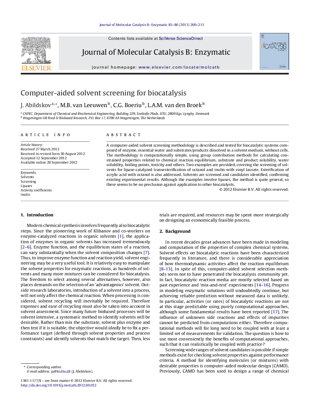 Computer-aided solvent screening for biocatalysis