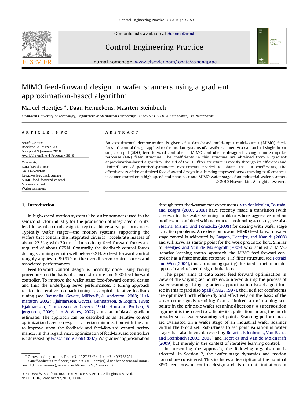 MIMO feed-forward design in wafer scanners using a gradient approximation-based algorithm