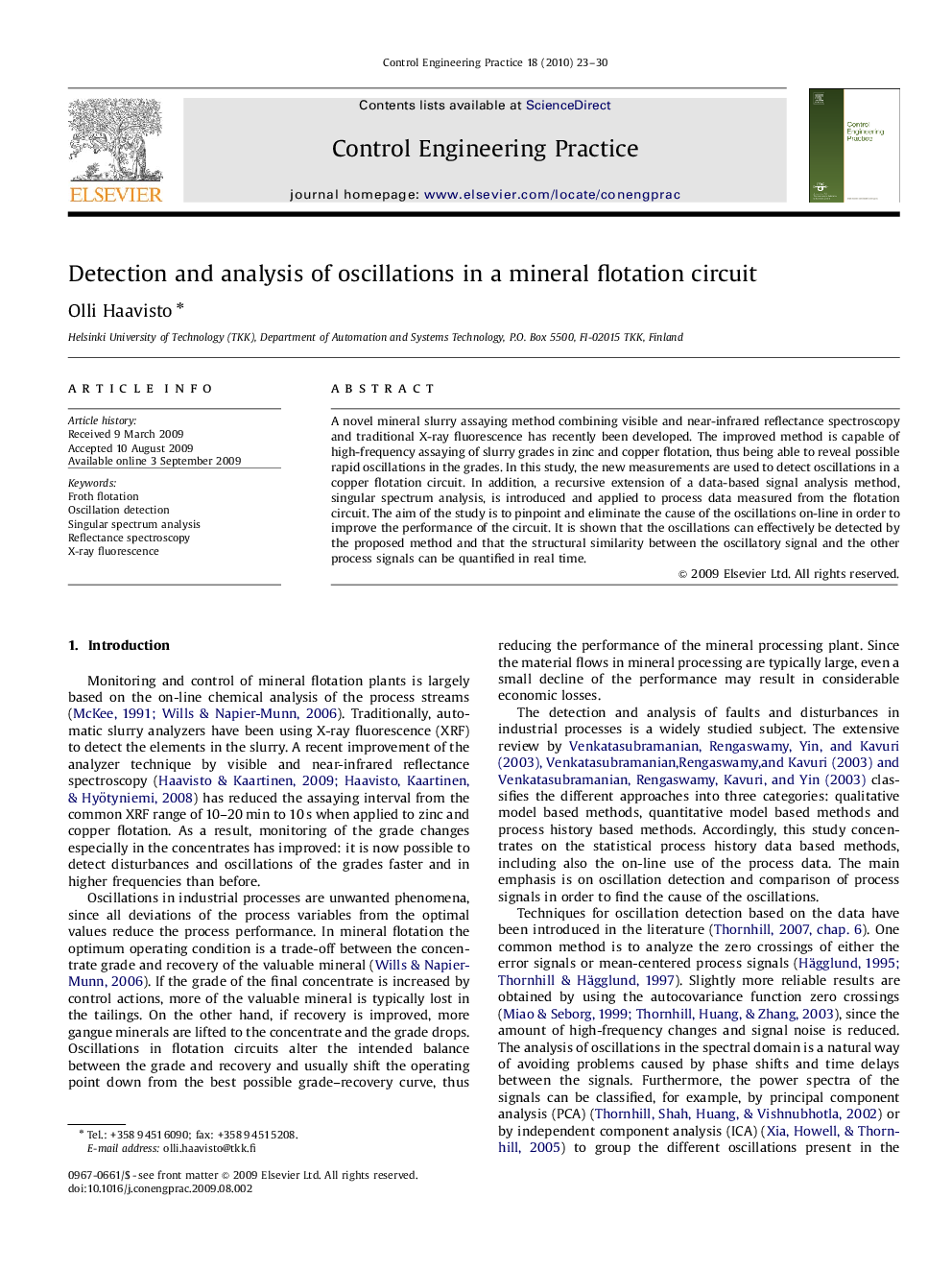 Detection and analysis of oscillations in a mineral flotation circuit