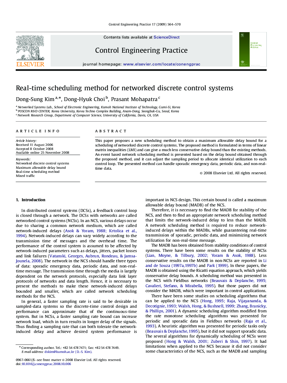 Real-time scheduling method for networked discrete control systems