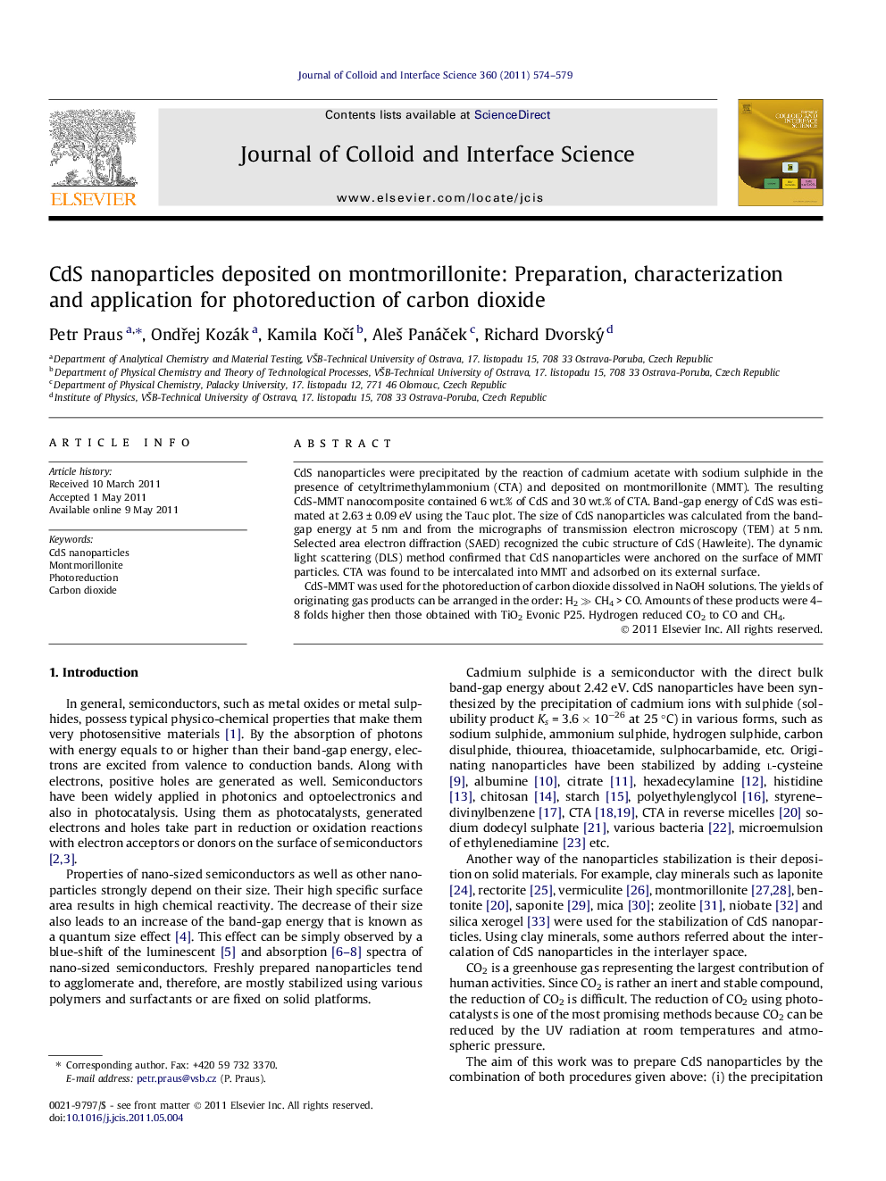 CdS nanoparticles deposited on montmorillonite: Preparation, characterization and application for photoreduction of carbon dioxide