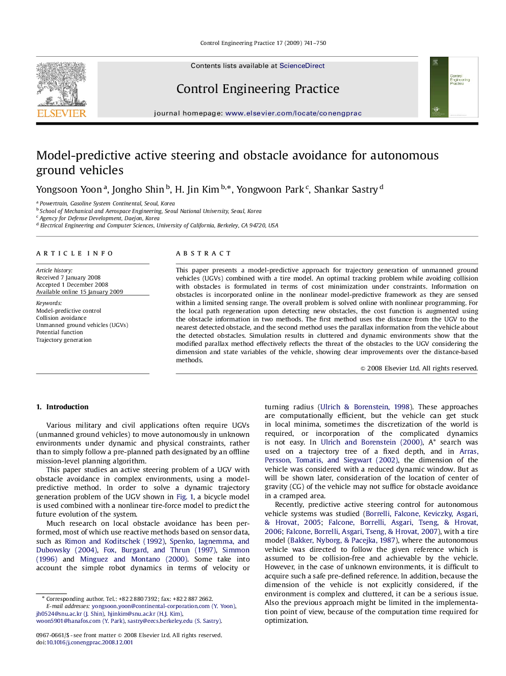 عکس صفحه اول مقاله: Model-predictive active steering and obstacle avoidance for autonomous ground vehicles Model-predictive active steering and obstacle avoidance for autonomous ground vehicles