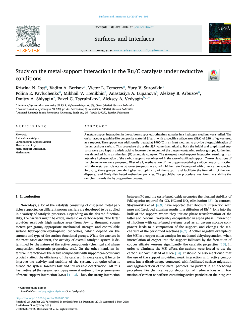 Study on the metal-support interaction in the Ru/C catalysts under reductive conditions