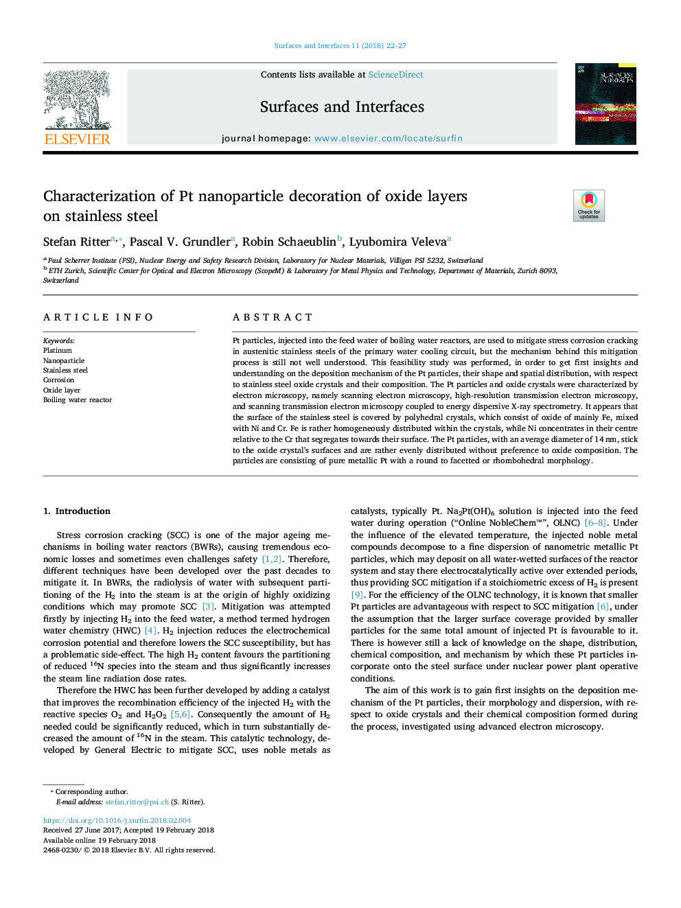 Characterization of Pt nanoparticle decoration of oxide layers on stainless steel