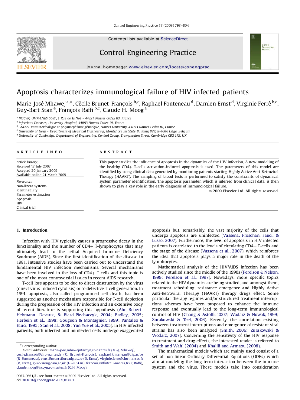 Apoptosis characterizes immunological failure of HIV infected patients