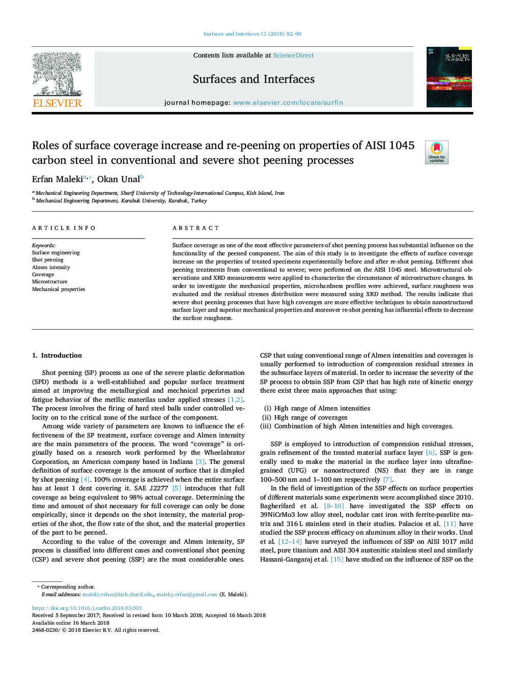 Roles of surface coverage increase and re-peening on properties of AISI 1045 carbon steel in conventional and severe shot peening processes