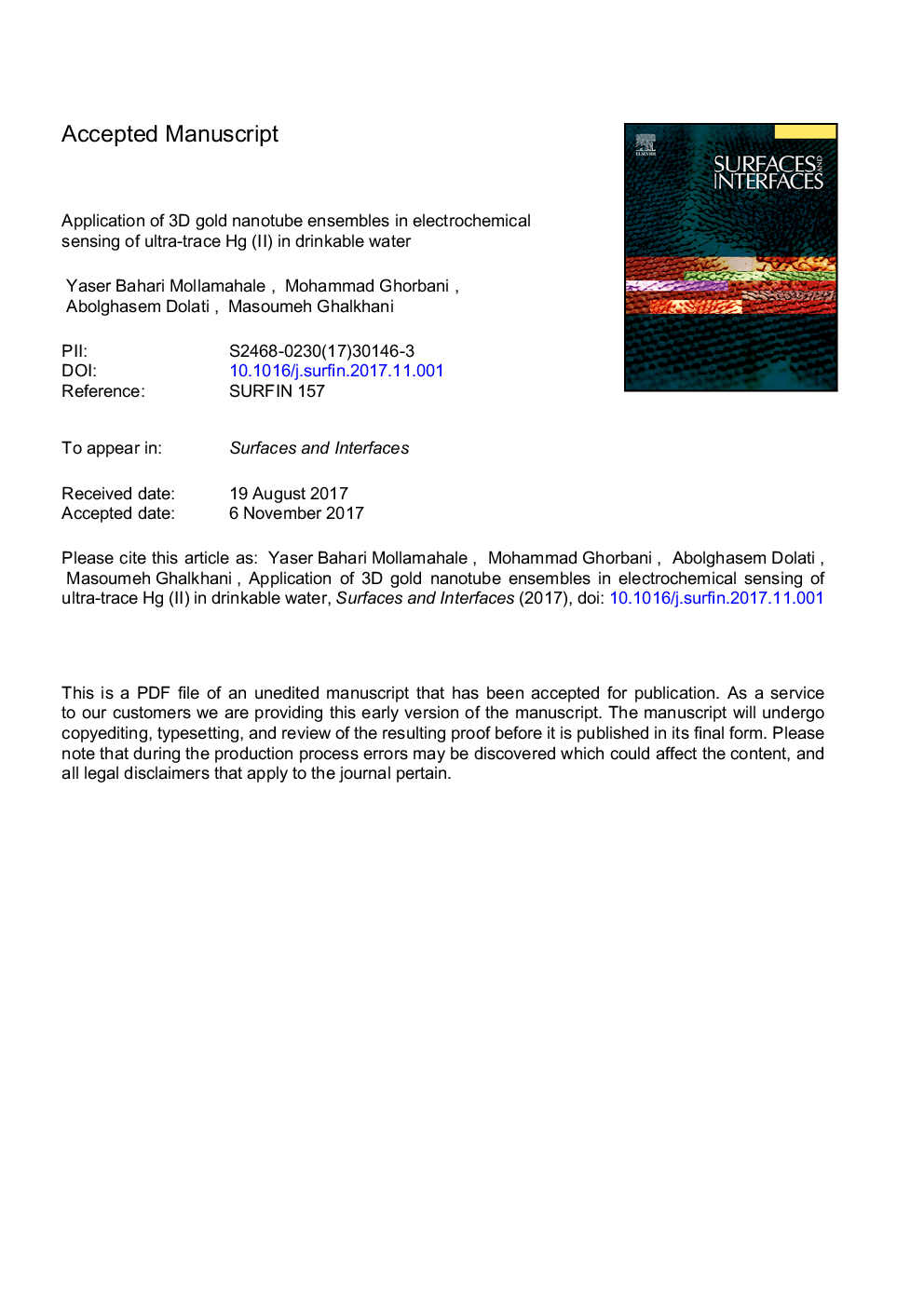 Application of 3D gold nanotube ensembles in electrochemical sensing of ultra-trace Hg (II) in drinkable water