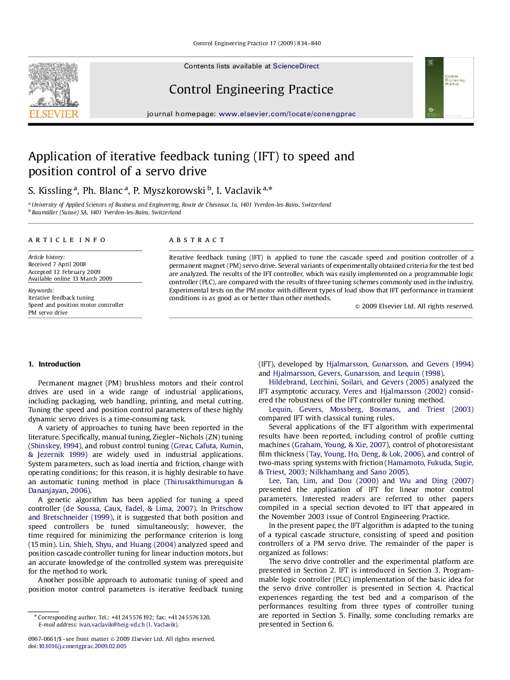 Application of iterative feedback tuning (IFT) to speed and position control of a servo drive