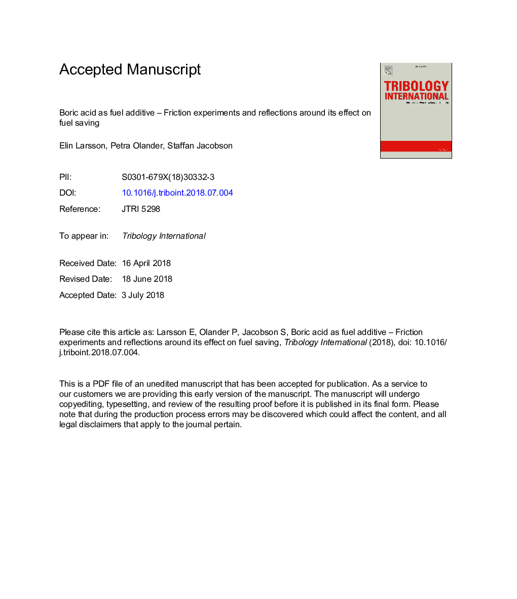 اسید بوریک به عنوان افزودنی سوخت - آزمایش های اصطکاک و بازتاب در اطراف اثر آن بر صرفه جویی در سوخت 