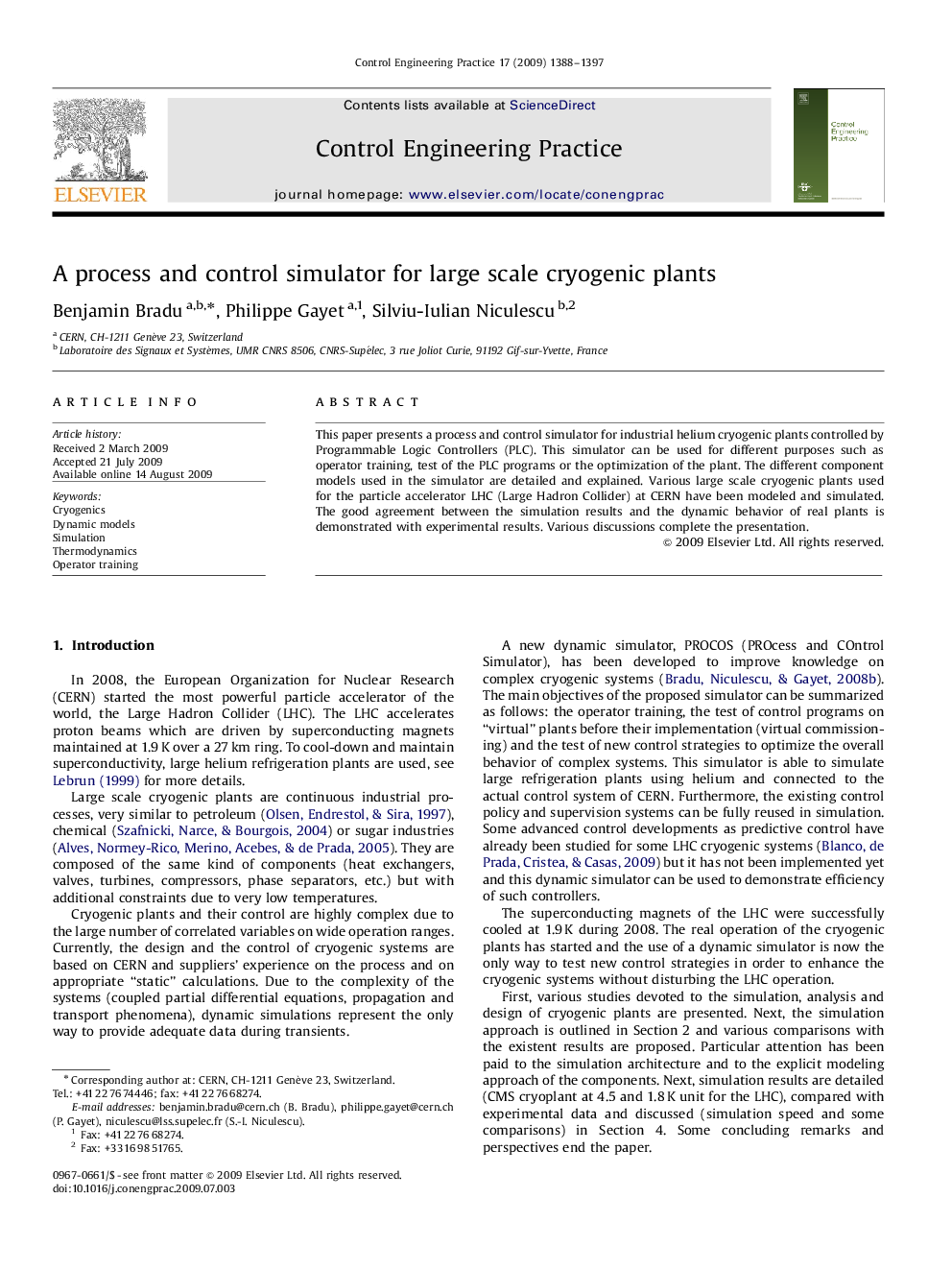 A process and control simulator for large scale cryogenic plants