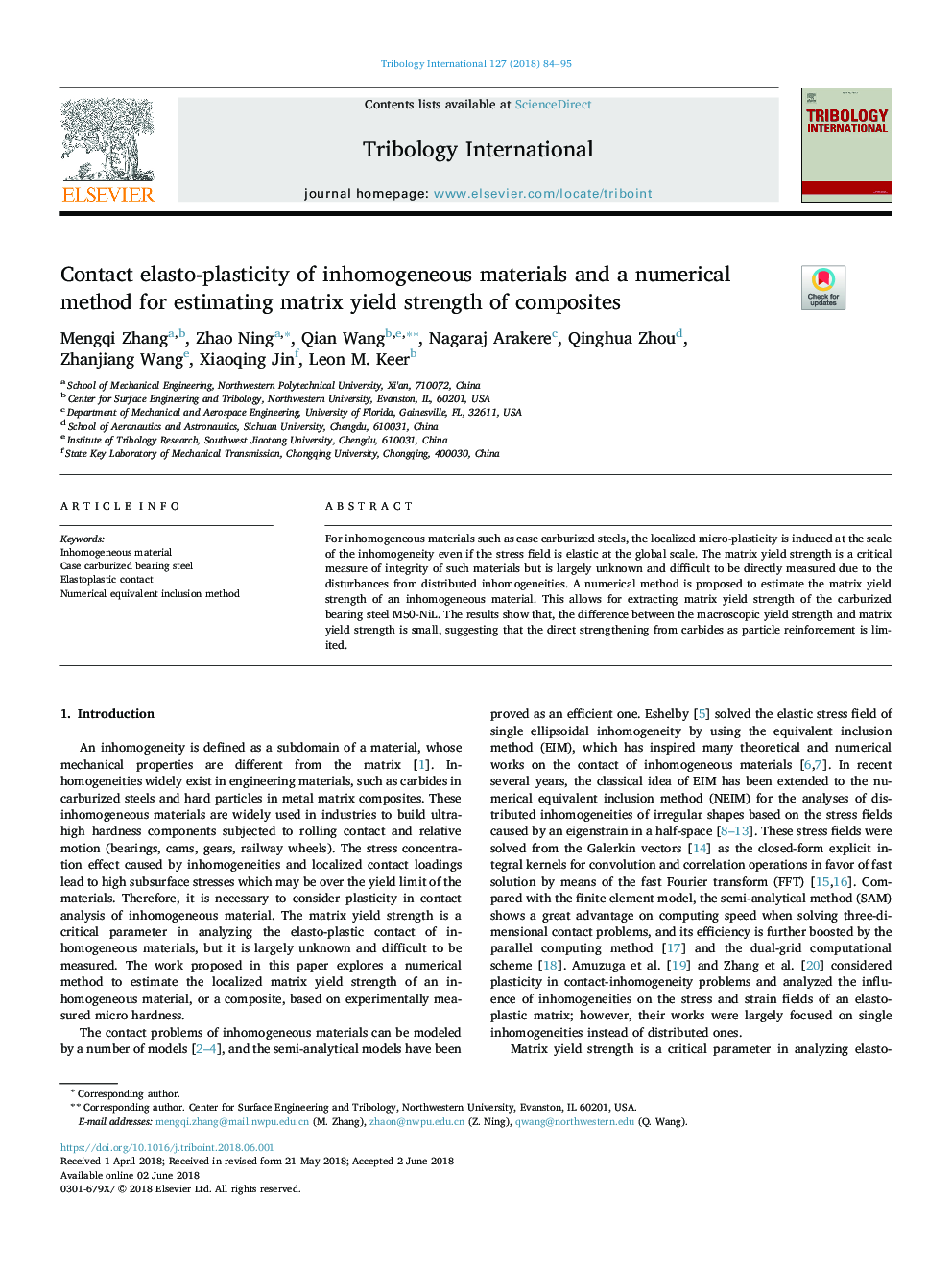 Contact elasto-plasticity of inhomogeneous materials and a numerical method for estimating matrix yield strength of composites