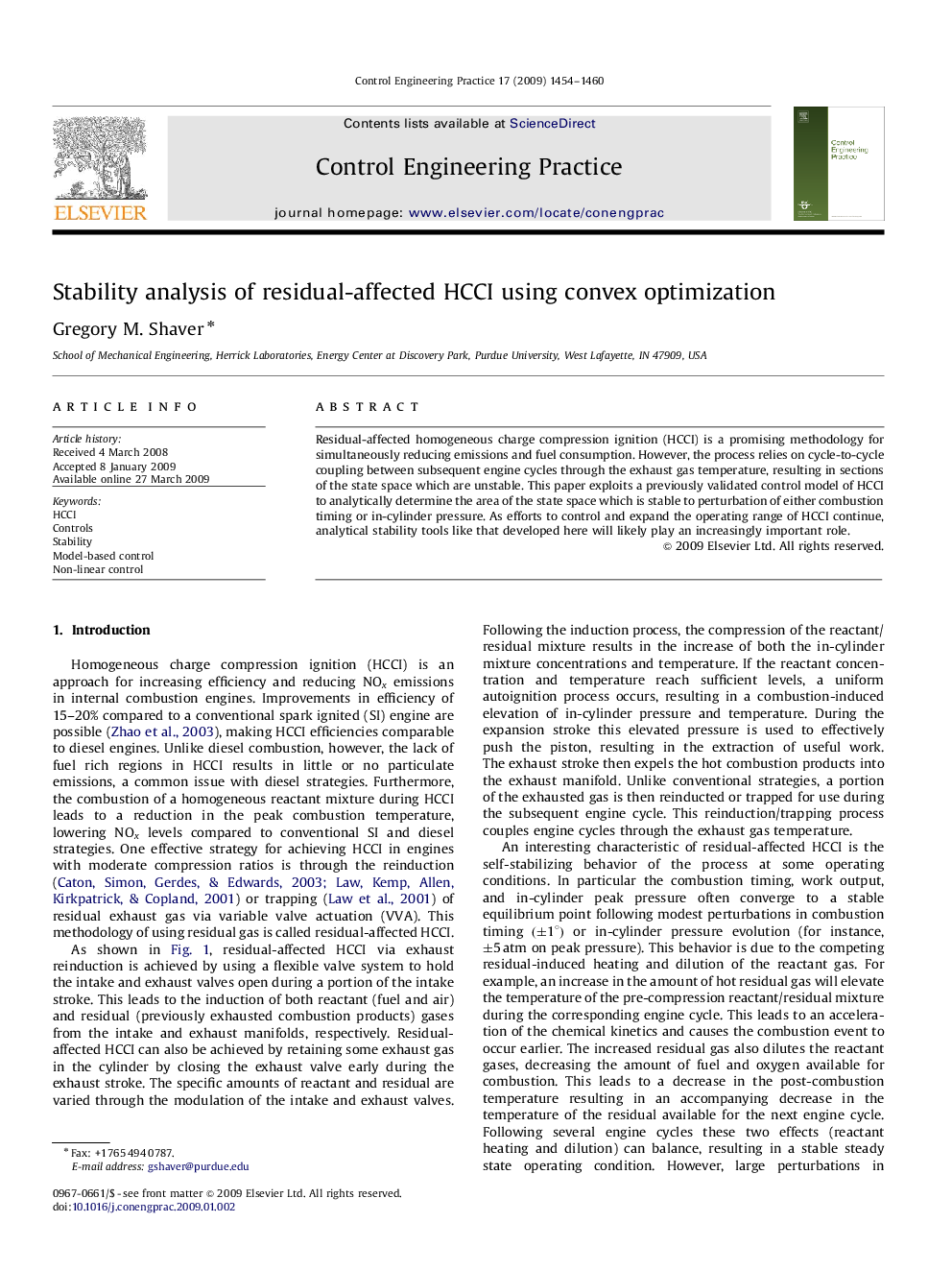 Stability analysis of residual-affected HCCI using convex optimization