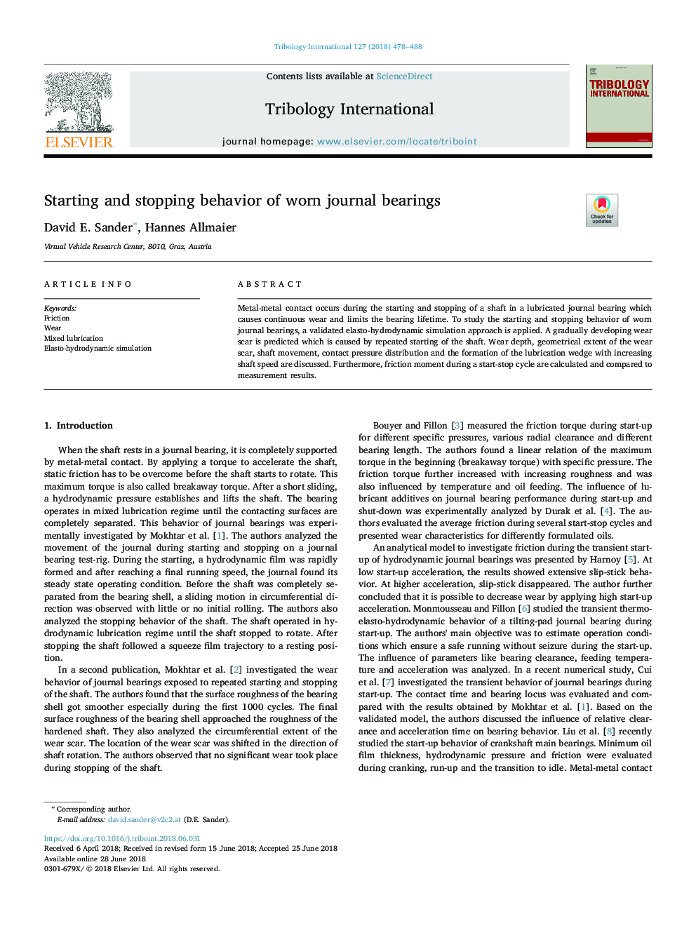 Starting and stopping behavior of worn journal bearings