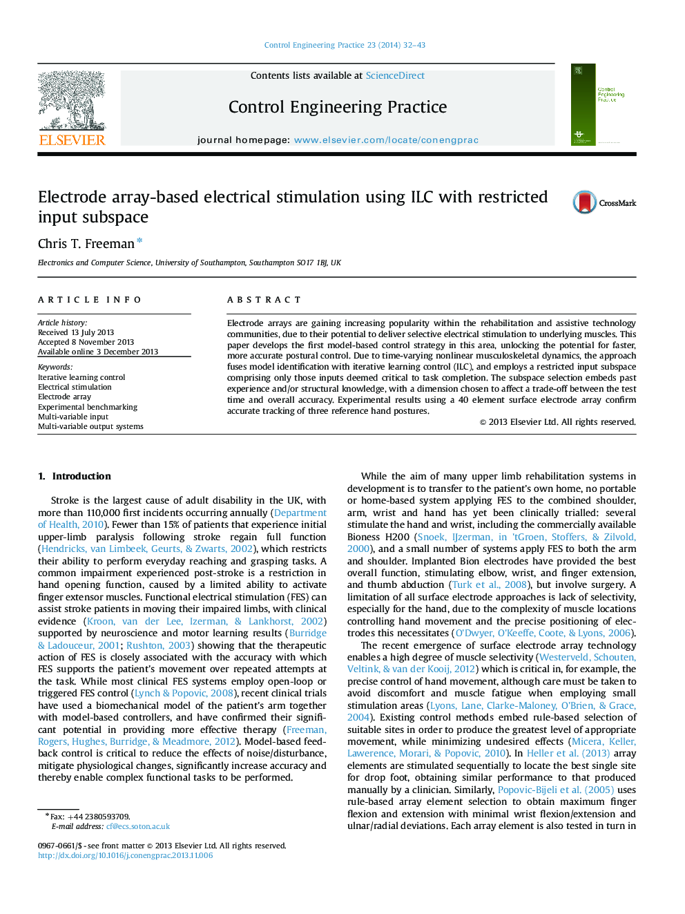 Electrode array-based electrical stimulation using ILC with restricted input subspace