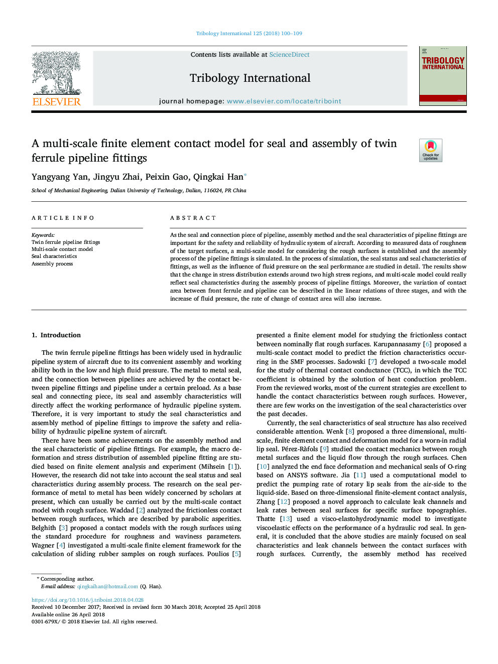 A multi-scale finite element contact model for seal and assembly of twin ferrule pipeline fittings