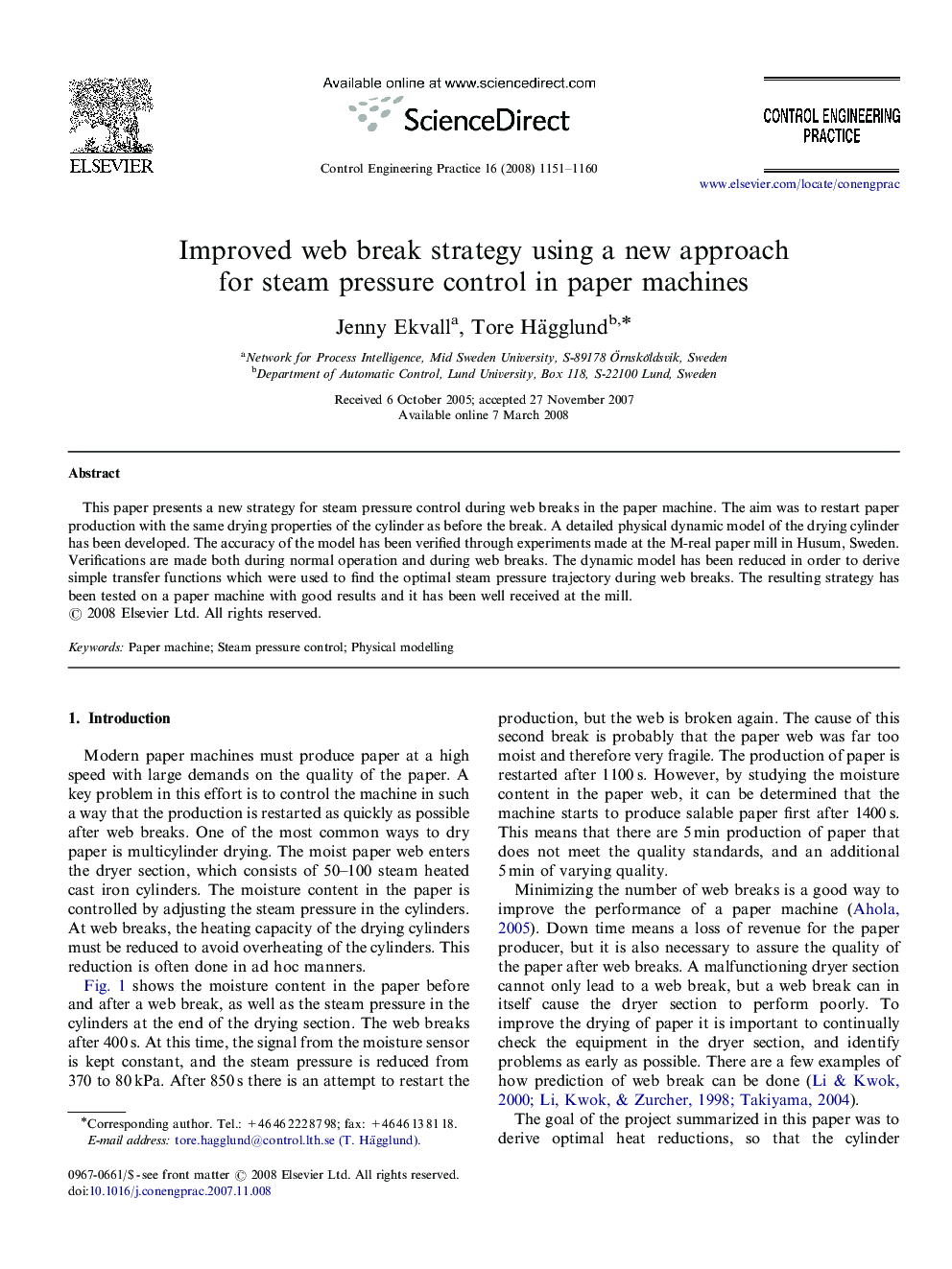 Improved web break strategy using a new approach for steam pressure control in paper machines