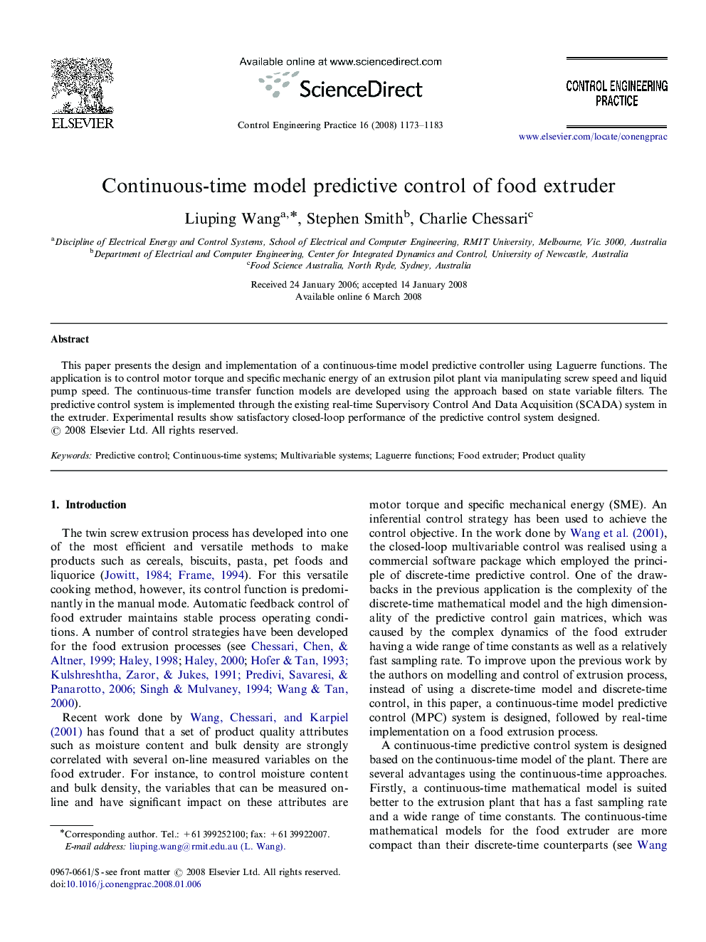 Continuous-time model predictive control of food extruder
