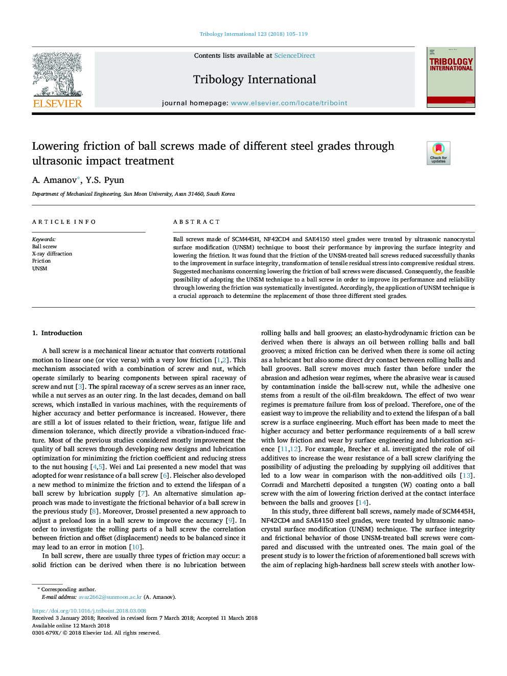 Lowering friction of ball screws made of different steel grades through ultrasonic impact treatment