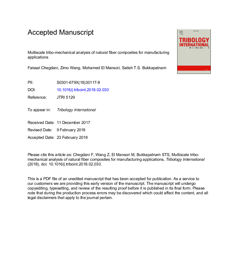 Multiscale tribo-mechanical analysis of natural fiber composites for manufacturing applications