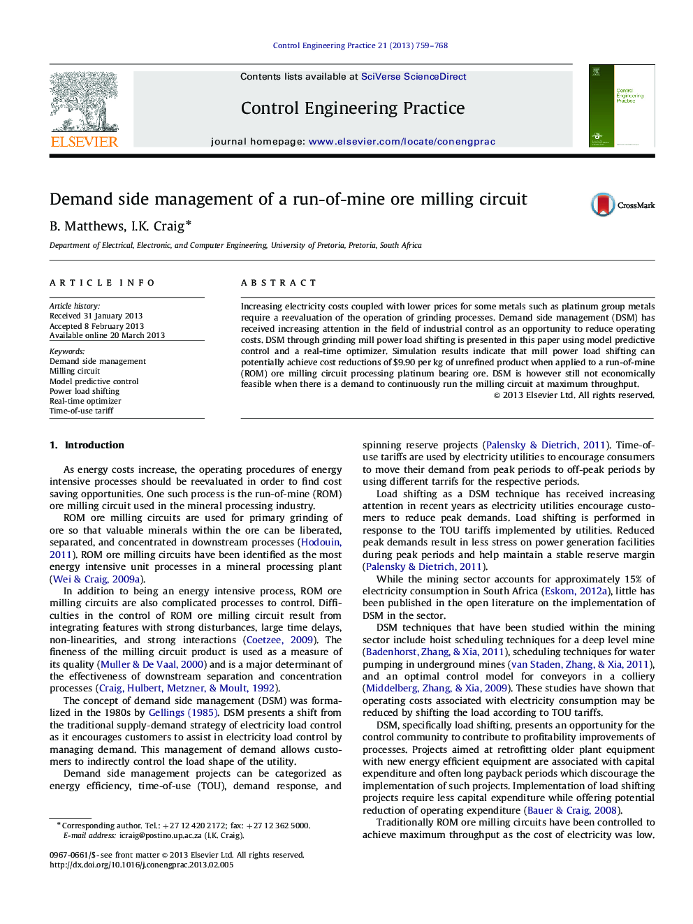 Demand side management of a run-of-mine ore milling circuit