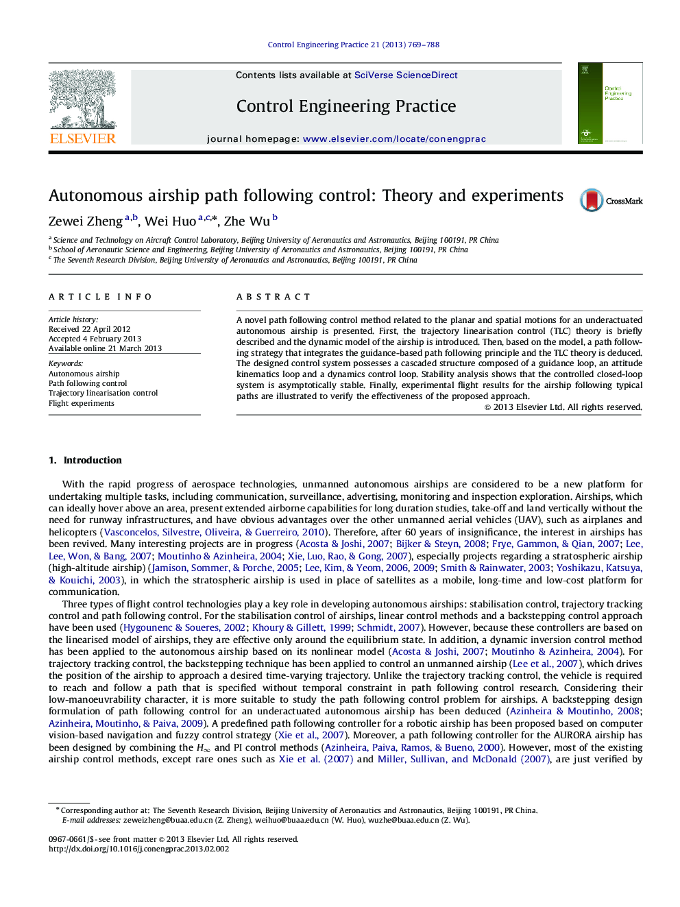 Autonomous airship path following control: Theory and experiments