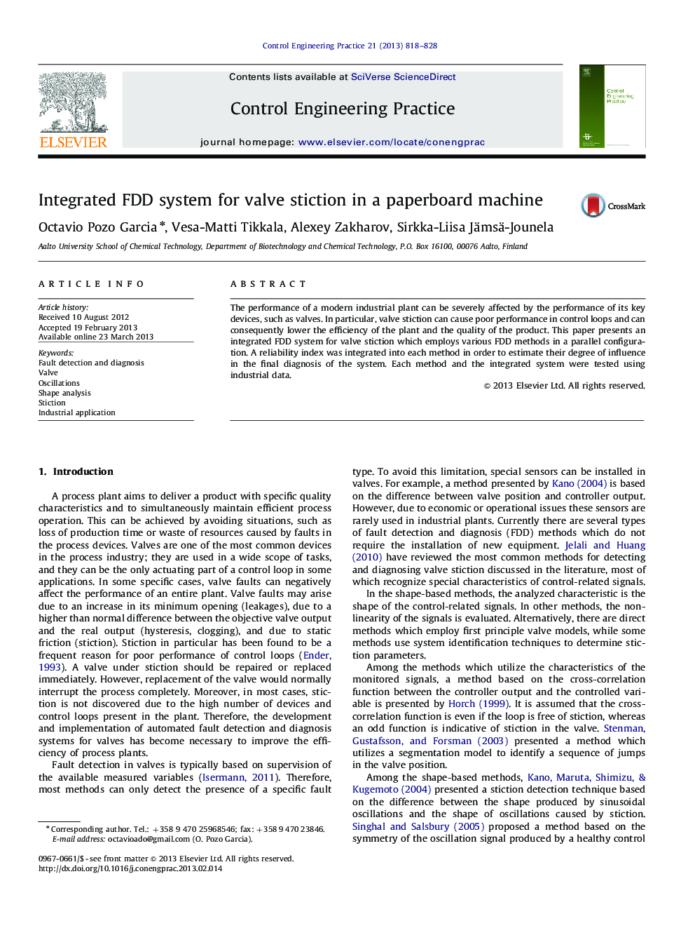 Integrated FDD system for valve stiction in a paperboard machine