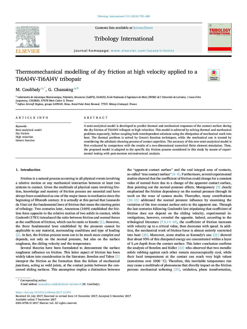 Thermomechanical modelling of dry friction at high velocity applied to a Ti6Al4V-Ti6Al4V tribopair