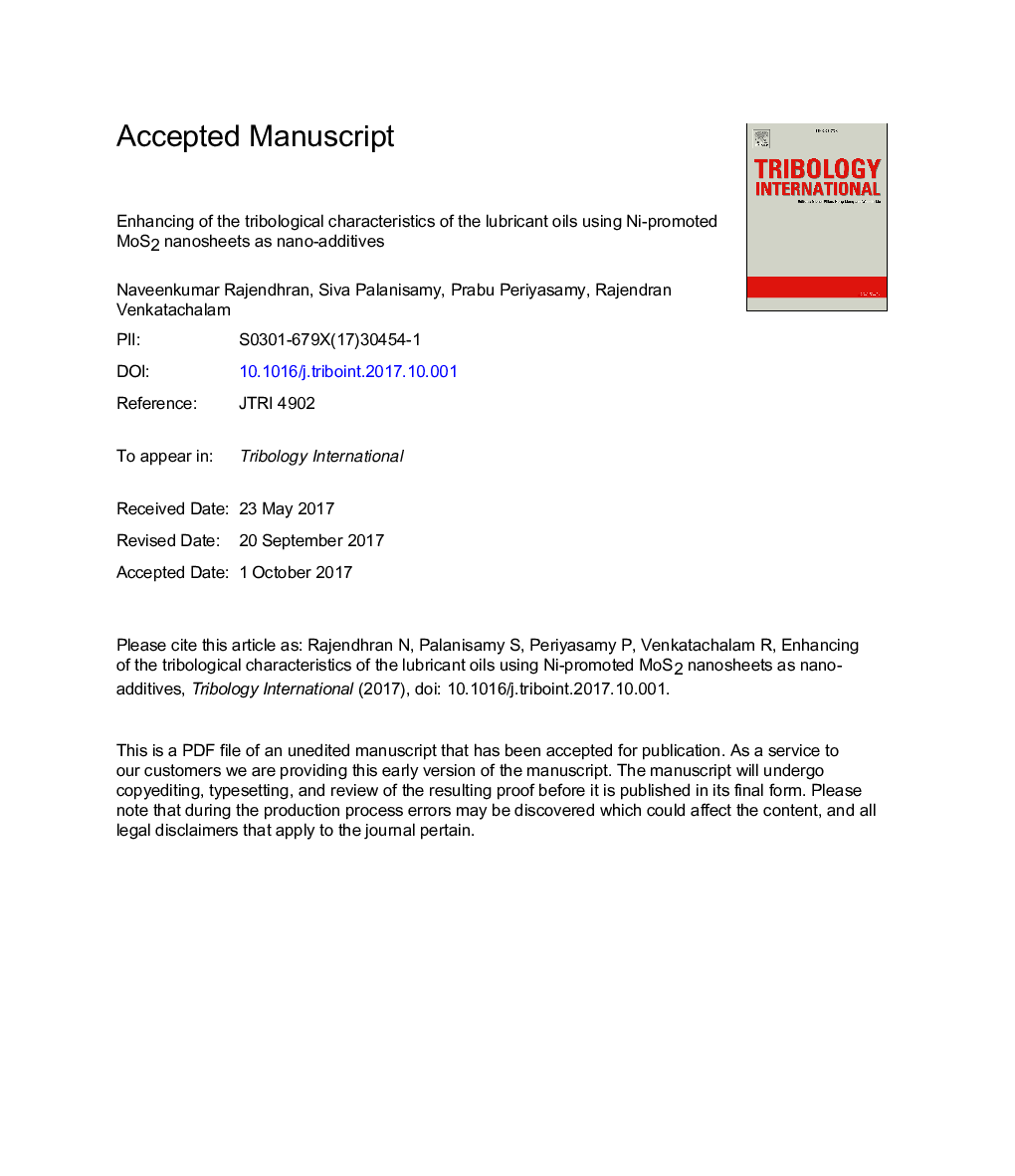 Enhancing of the tribological characteristics of the lubricant oils using Ni-promoted MoS2 nanosheets as nano-additives