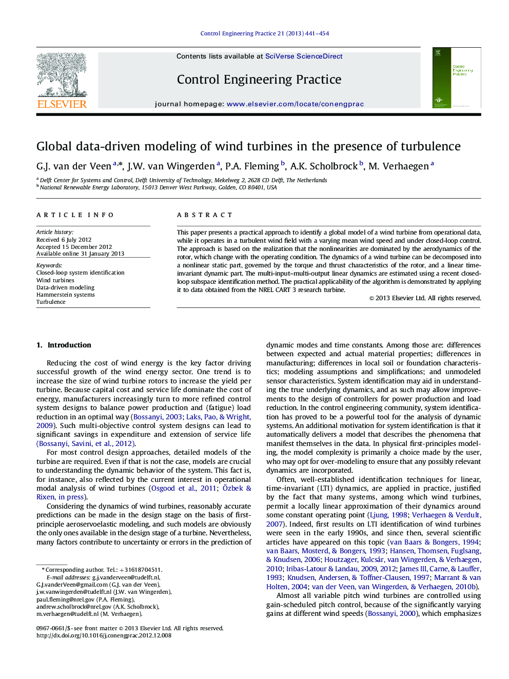 Global data-driven modeling of wind turbines in the presence of turbulence