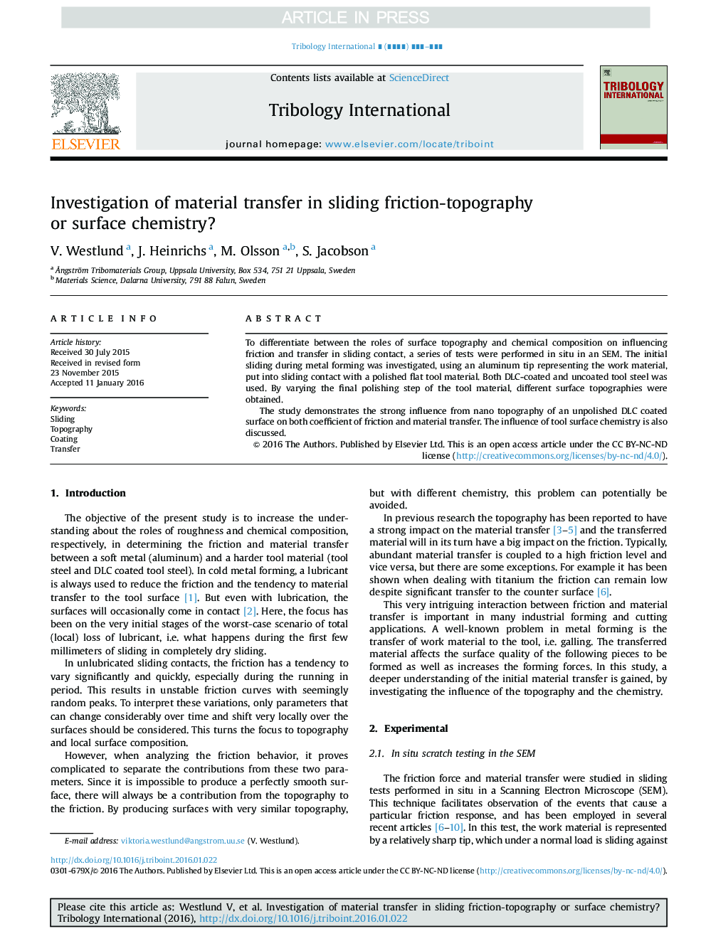 Investigation of material transfer in sliding friction-topography or surface chemistry?