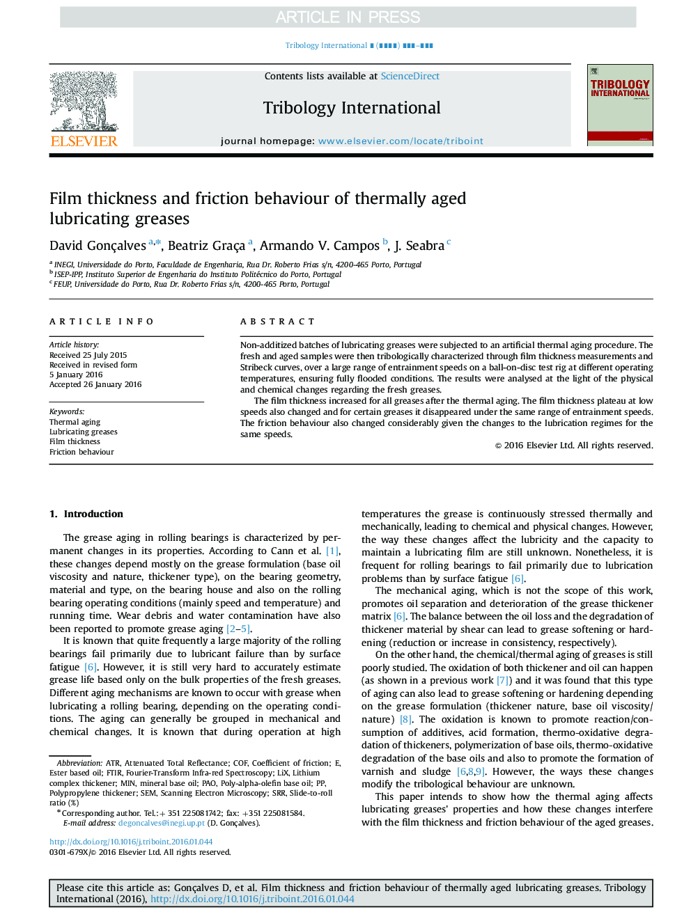 Film thickness and friction behaviour of thermally aged lubricating greases