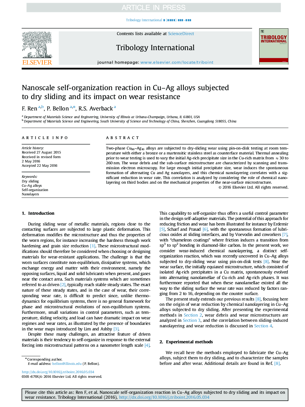 Nanoscale self-organization reaction in Cu-Ag alloys subjected to dry sliding and its impact on wear resistance