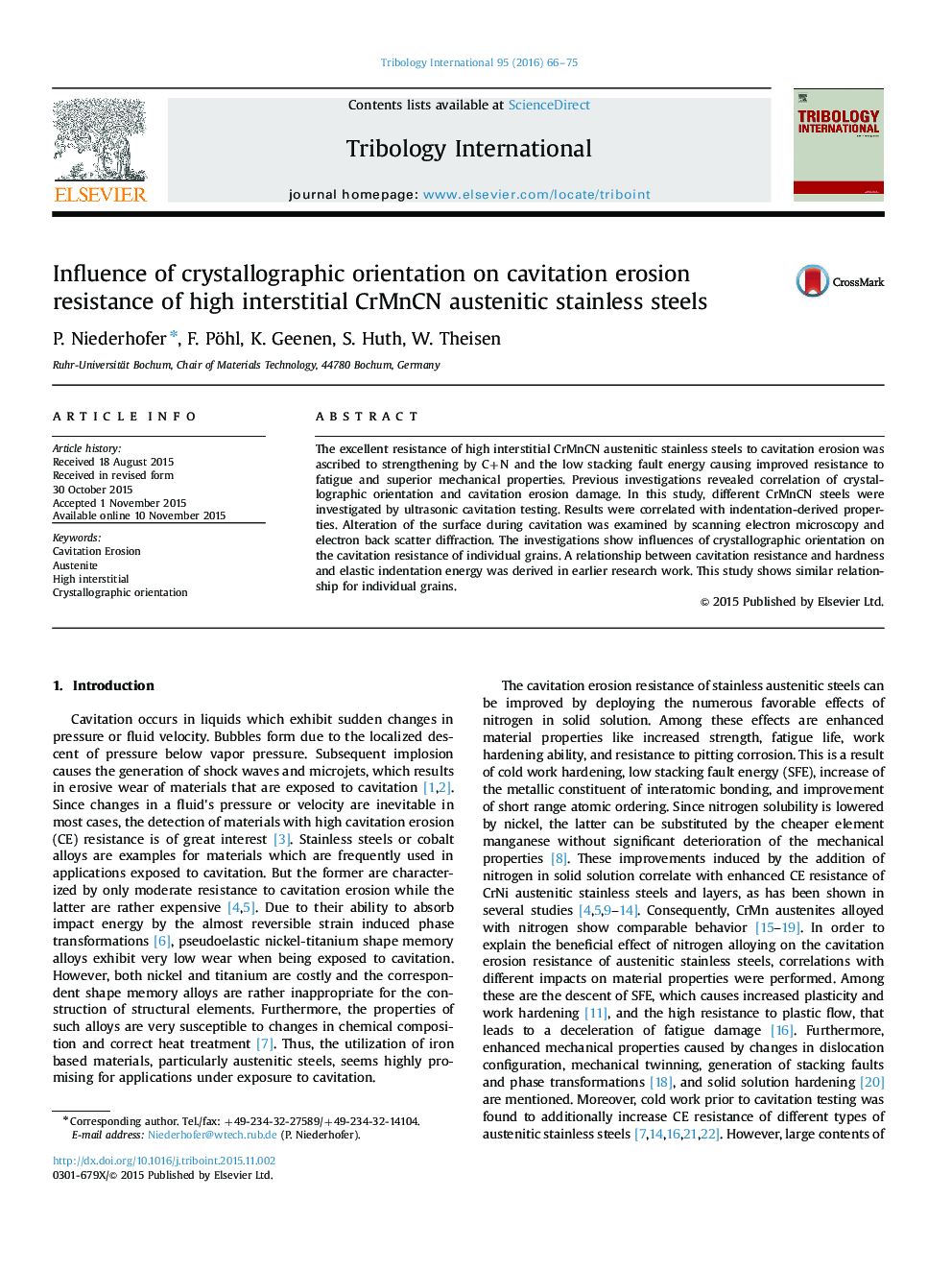 Influence of crystallographic orientation on cavitation erosion resistance of high interstitial CrMnCN austenitic stainless steels