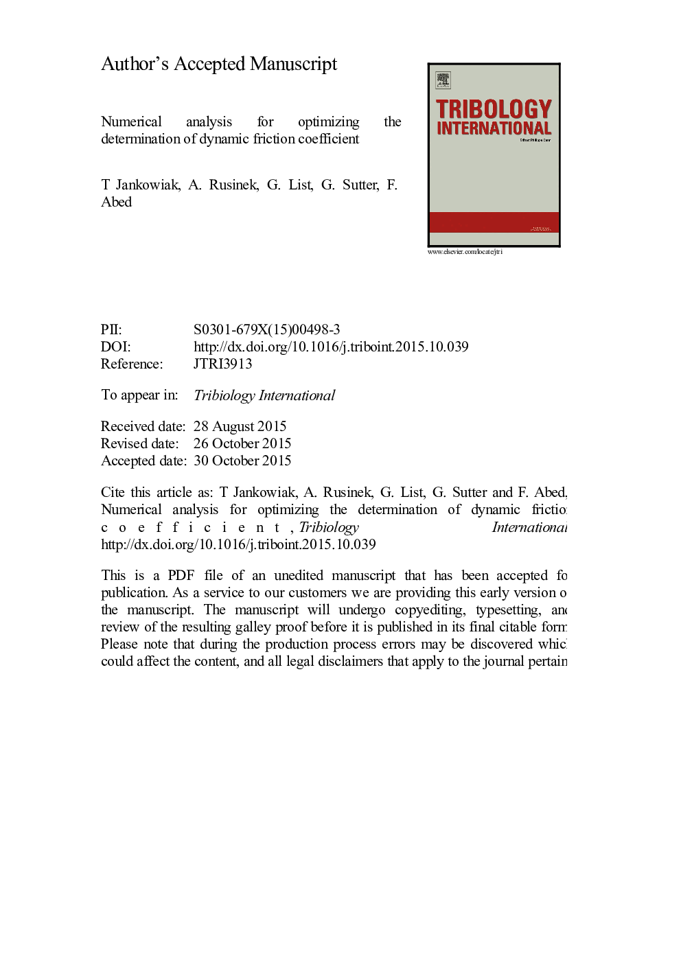 Numerical analysis for optimizing the determination of dynamic friction coefficient